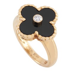 Van Cleef & Arpels 18K Yellow Gold Alhambra Onyx Diamond Ring