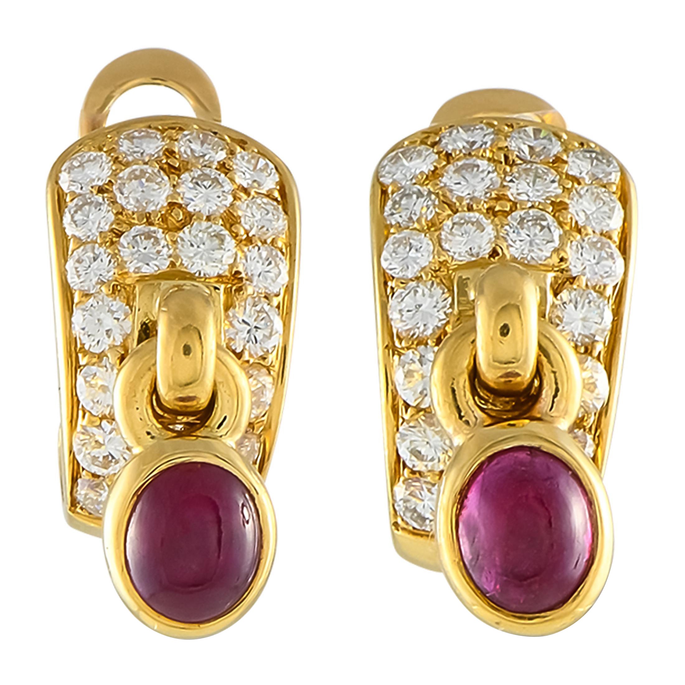 Bvlgari Vintage 18K Yellow Gold 1.45ct Diamond and Ruby Earrings