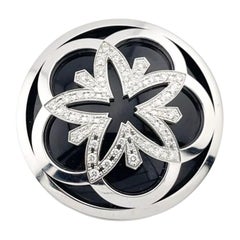 OMEGA Flower Pendant 18K White Gold 0.37ct Diamonds Black Onyx