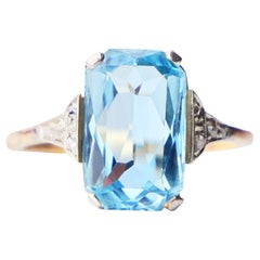 Antike deutsche Ring natürlichen 4,5ct Aquamarin Diamanten massiv 14K Gold ØUS7.5/2.6g