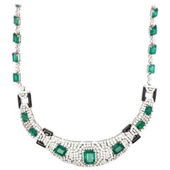 GIA Certified 26.42 Carat Emerald Cut Emerald Diamond White Gold Necklace