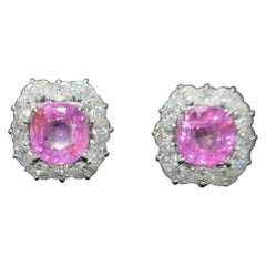 GIA Certified 3.82 Carat Burma No Heat Pink Sapphire Diamond Platinum Earrings