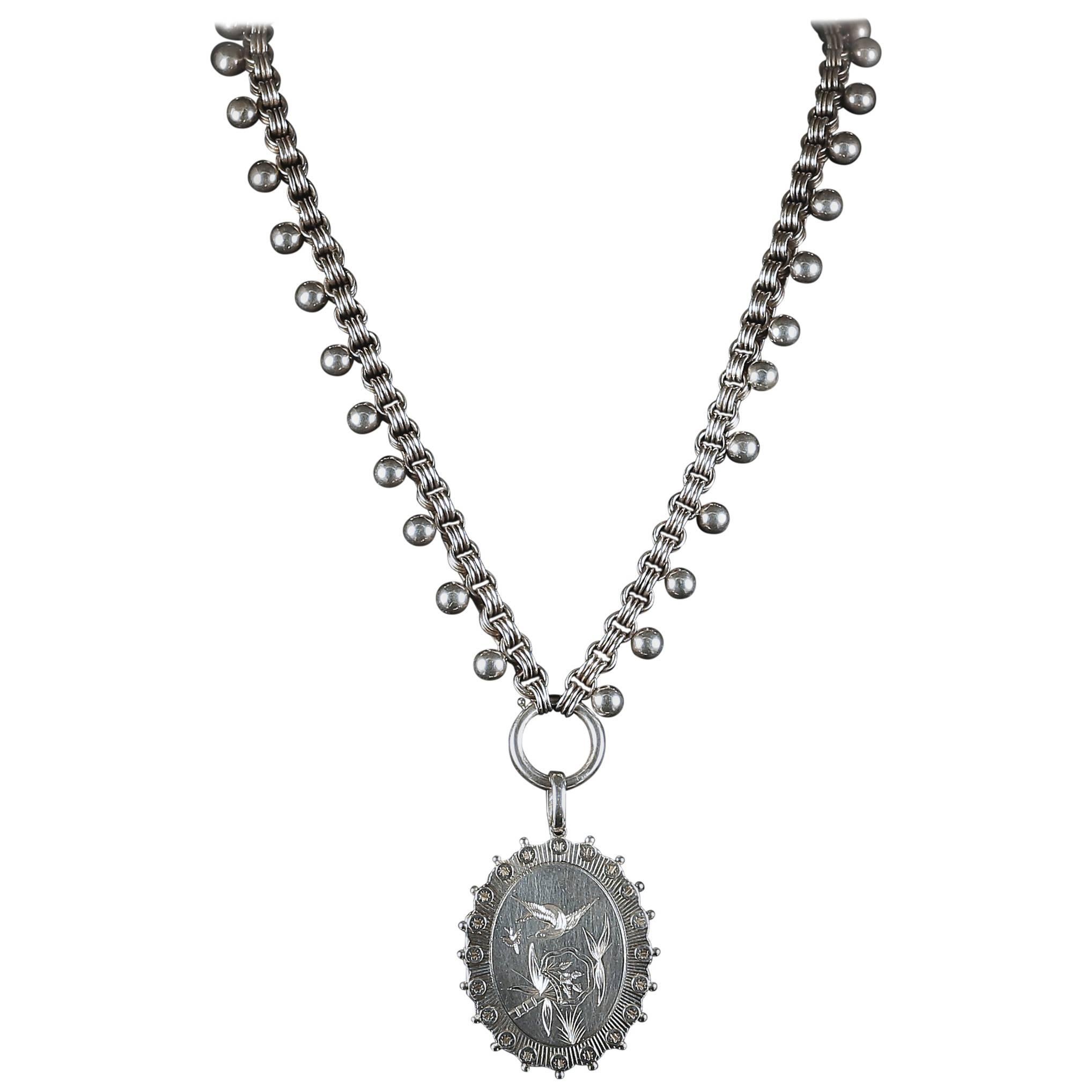 Antique Silver Locket Collar Necklace Dated Birmingham 1880