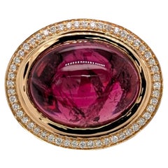11ct Rubelite Tourmaline Ring w Diamond Accented Halo in 14K Gold  OV 16.5x13mm