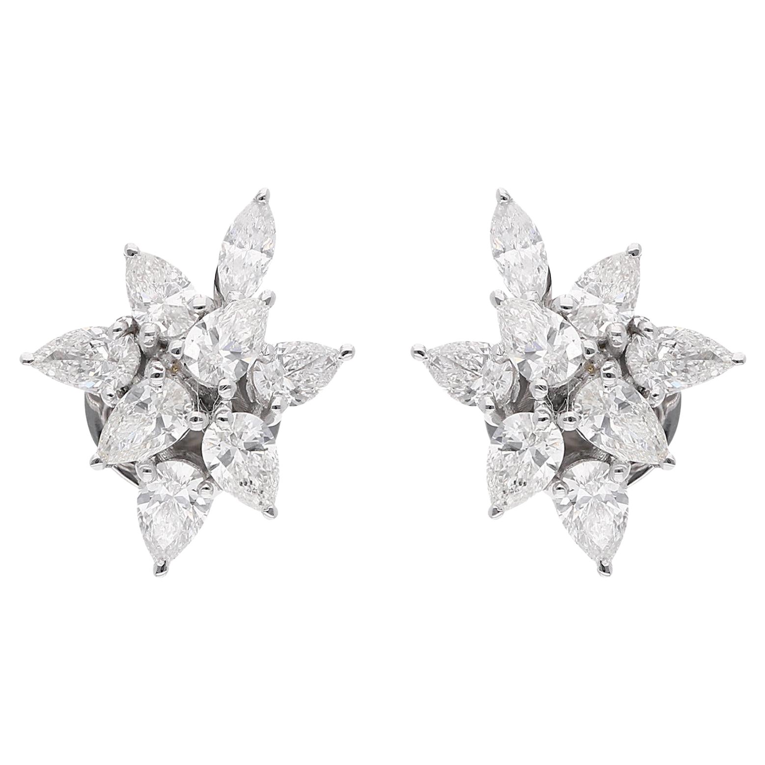 SI Clarity HI Color Marquise Pear Diamond Fine Stud Earrings 18 Karat White Gold
