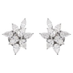 SI Clarity HI Color Marquise Pear Diamond Fine Stud Earrings 18 Karat White Gold