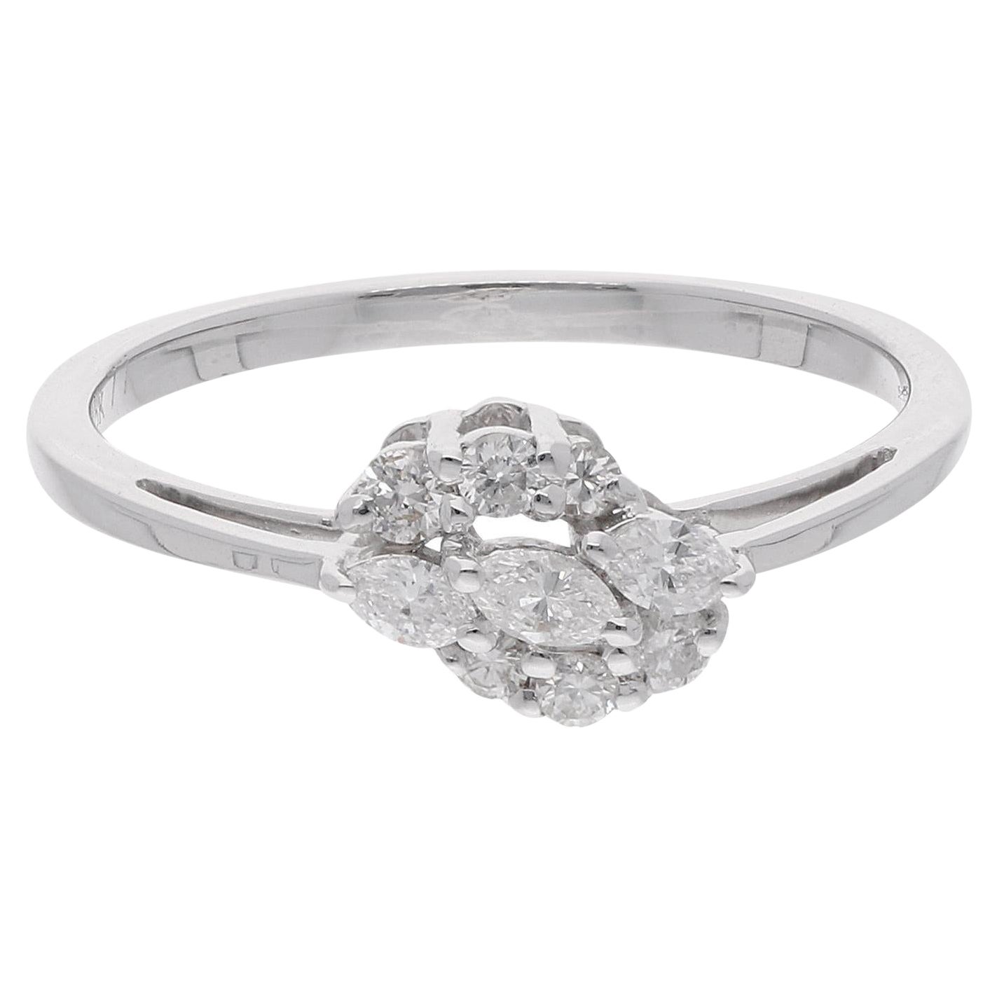 0.28 Carat SI/H Marquise Round Diamond Ring 18 Karat White Gold Handmade Jewelry
