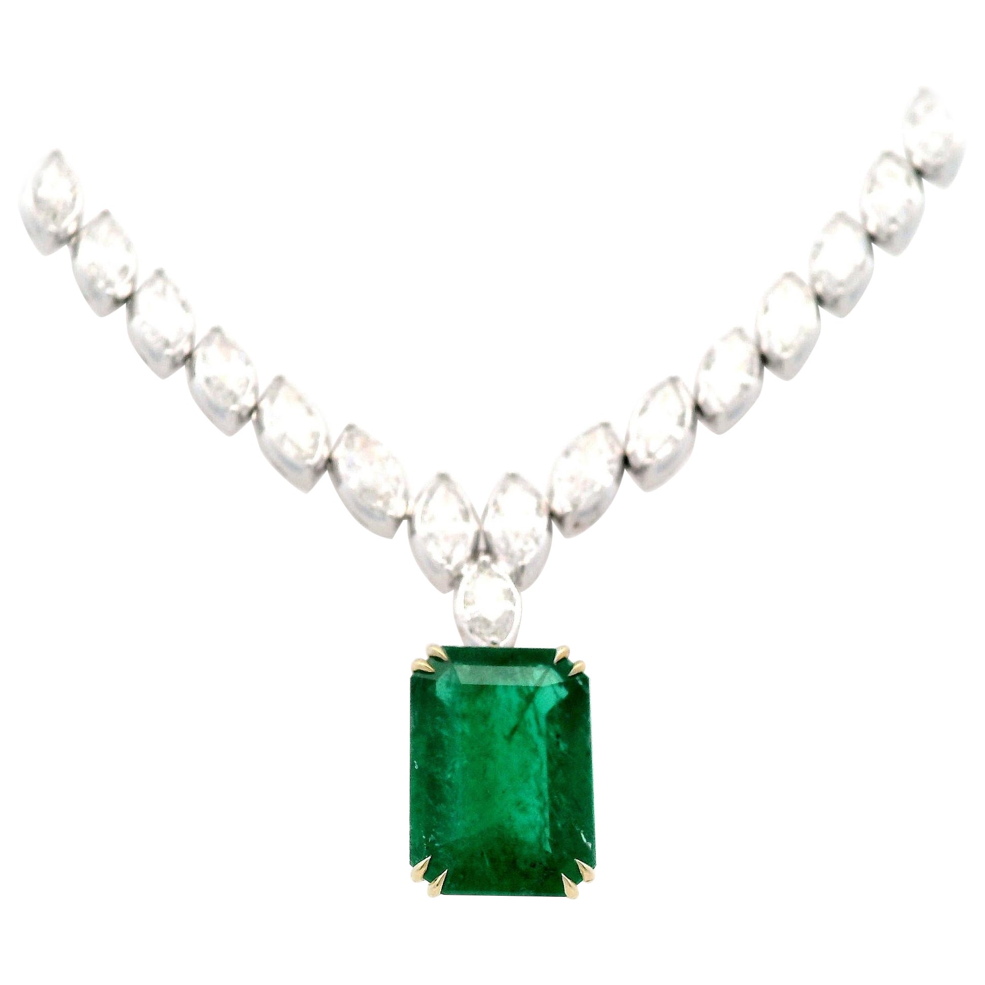 Alexander Beverly Hills GIA 29.77ctt Emerald & Diamond Drop Necklace 18k