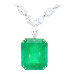 Alexander Beverly Hills GIA 31.09ctt Emerald & Diamond Drop Necklace 18k