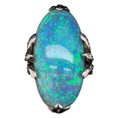 Pierre Sterlé Cocktailring mit Opal und Diamant Platin, CIRCA 1950