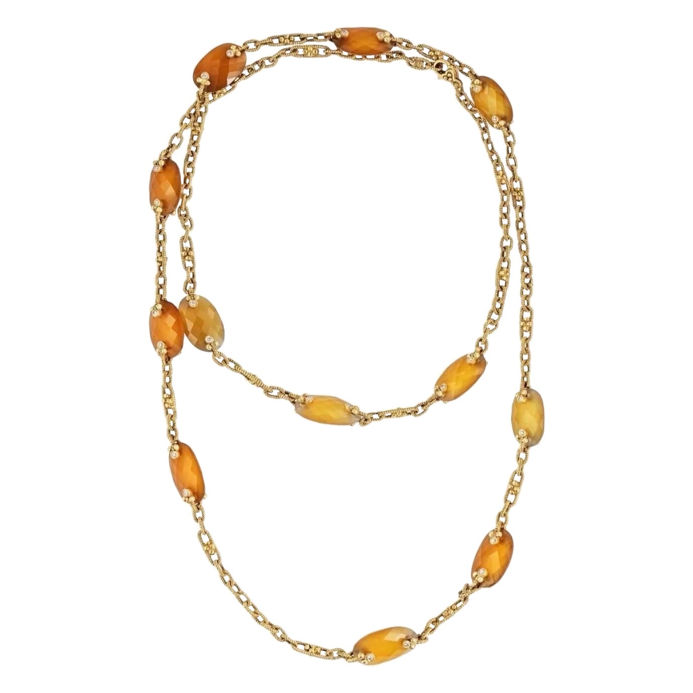 Judith Ripka 18k Yellow Gold Two Sided Diamond Citrine Sautoir Necklace