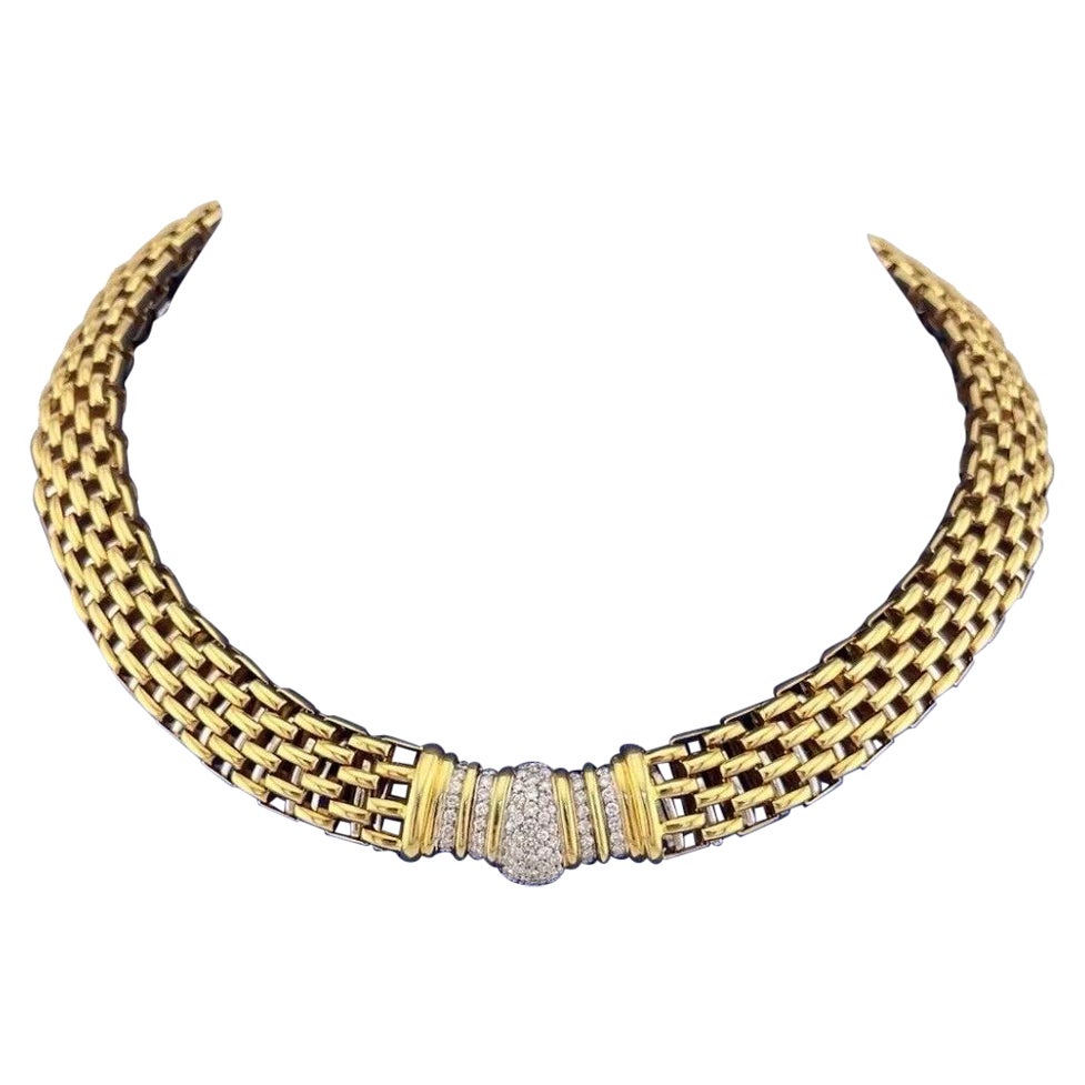 18k Yellow & White Gold Two-Tone Chain Collar Necklace 2ct Diamond For Sale