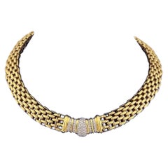 18k Yellow & White Gold Two-Tone Chain Collar Necklace 2ct Diamond