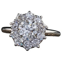 Antique Edwardian Platinum Old European Cut Diamond Halo Engagement Ring - GIA