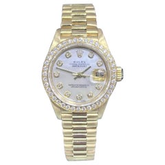 Rolex Datejust 18K Gold President 69138 Diamond Bezel MOP Dial Ladies 26mm Watch