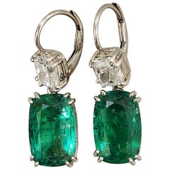 Pendientes de esmeralda y diamante de Zambia con certificado GIA de 10.08 ct