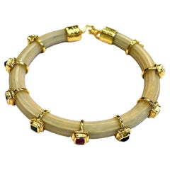 Bochic “Capri” Ruby & Multi Color Sapphire Bangle Set In 18K Gold & Silver