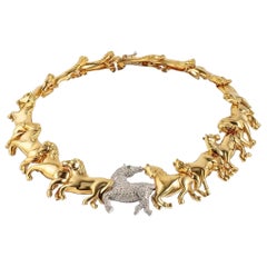 Leon Rudberg Galloping Horses 18k Yellow Gold 2ct Diamond Pave Choker Necklace