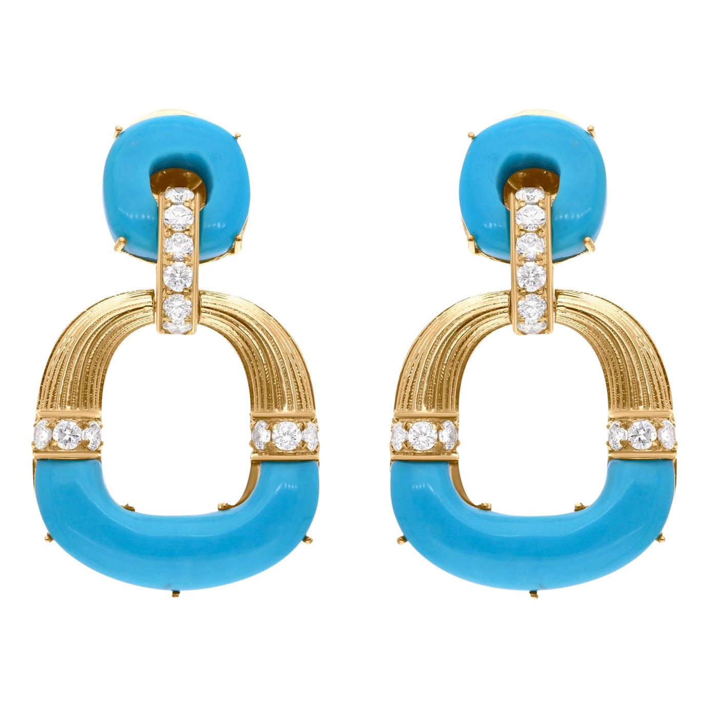Pendientes Colgantes de Oro Amarillo de 18 Kilates con Gema Turquesa de Arizona SI/HI Diamante