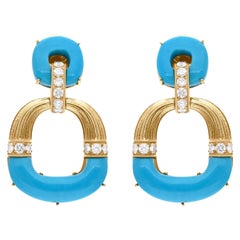 Pendants d'oreilles Arizona Turquoise Gemstone SI/HI Diamond en or jaune 14 carats