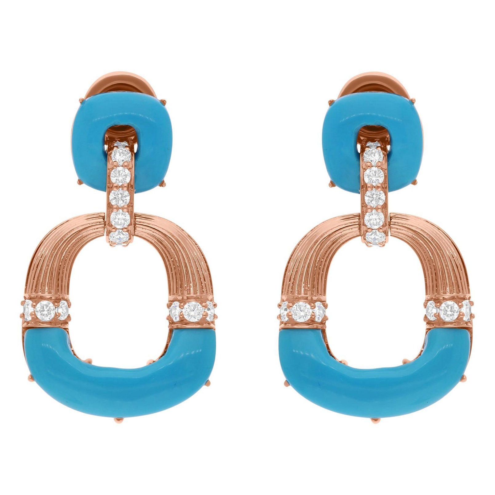 Pendientes Colgantes de Oro Rosa de 18 Kilates con Gema Turquesa de Arizona SI/HI Diamante en venta