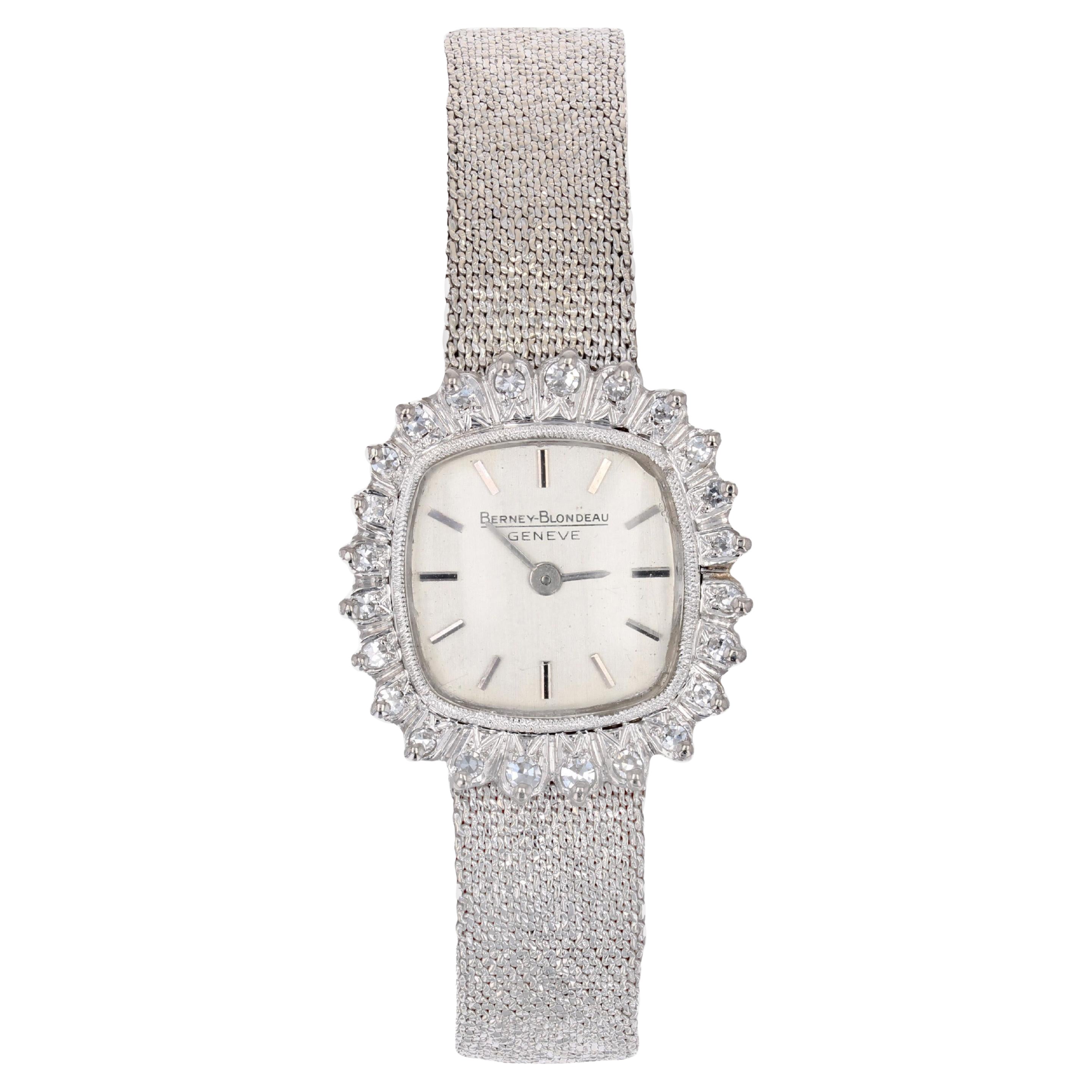 Orologio da donna Berney Blondeau in oro bianco 18 carati con diamanti francese degli anni '70