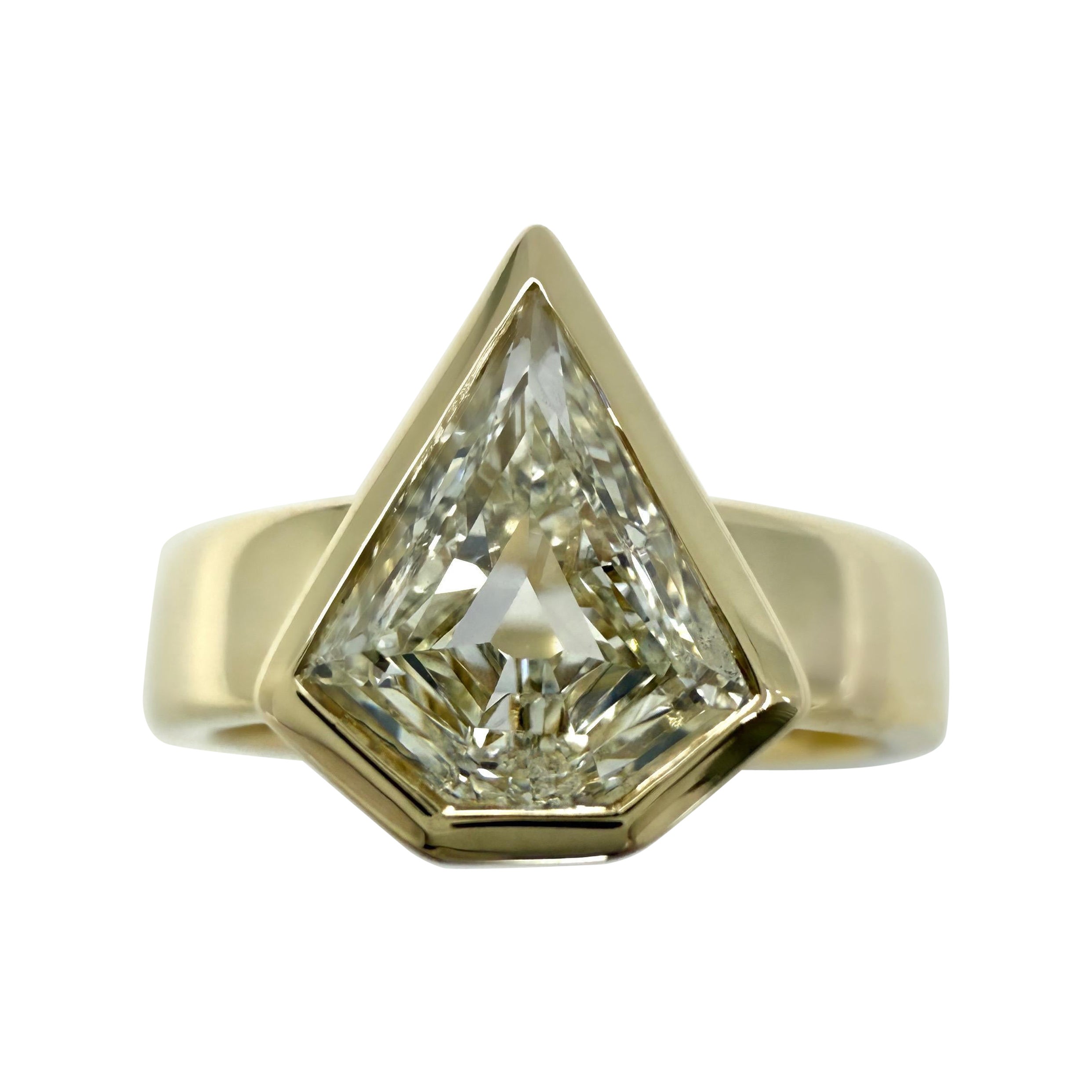 Natural GIA Certified Fancy Shield Cut Diamond VS1 18k Yellow Gold Bezel Ring