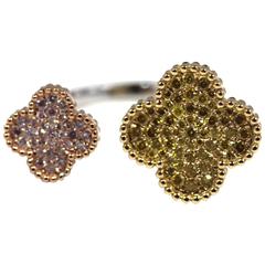 Double Flower Fancy Yellow and Pink Diamond Ring