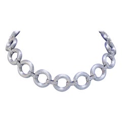 18K White Gold 2ctw Diamond Collar Open Round Link Italian Ladies Necklace
