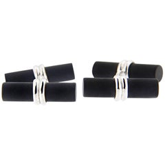 Jona Onyx Cylinder Sterling Silver Cufflinks