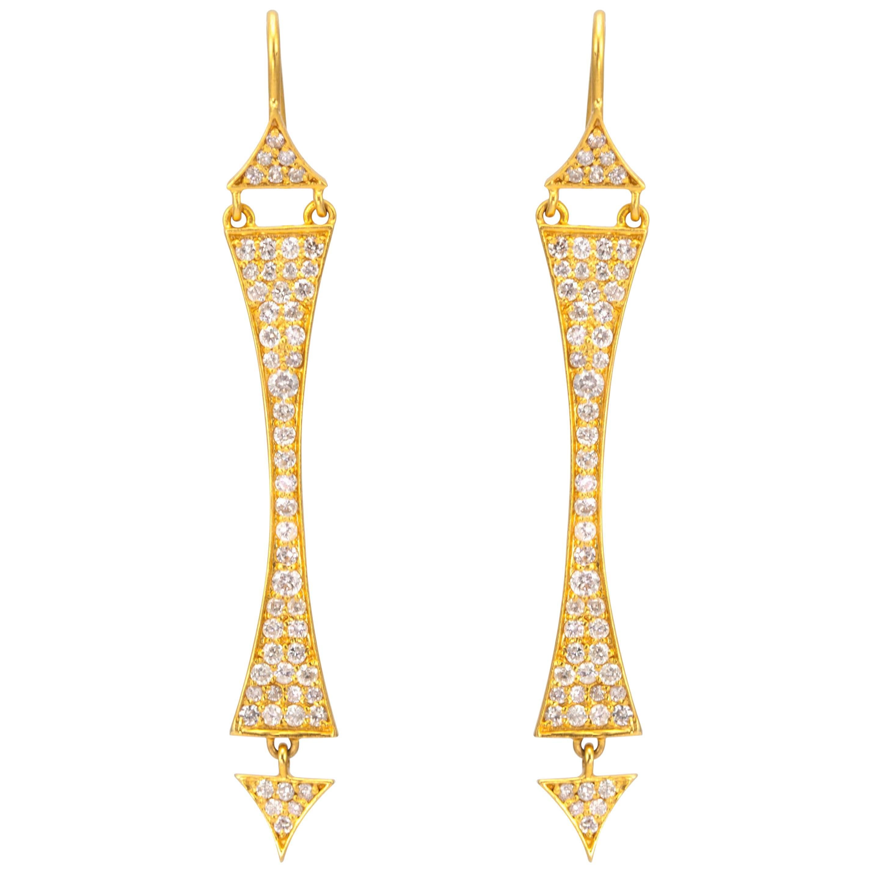 Lauren Harper 1.28 Carat Diamond Gold Column Drop Earrings For Sale