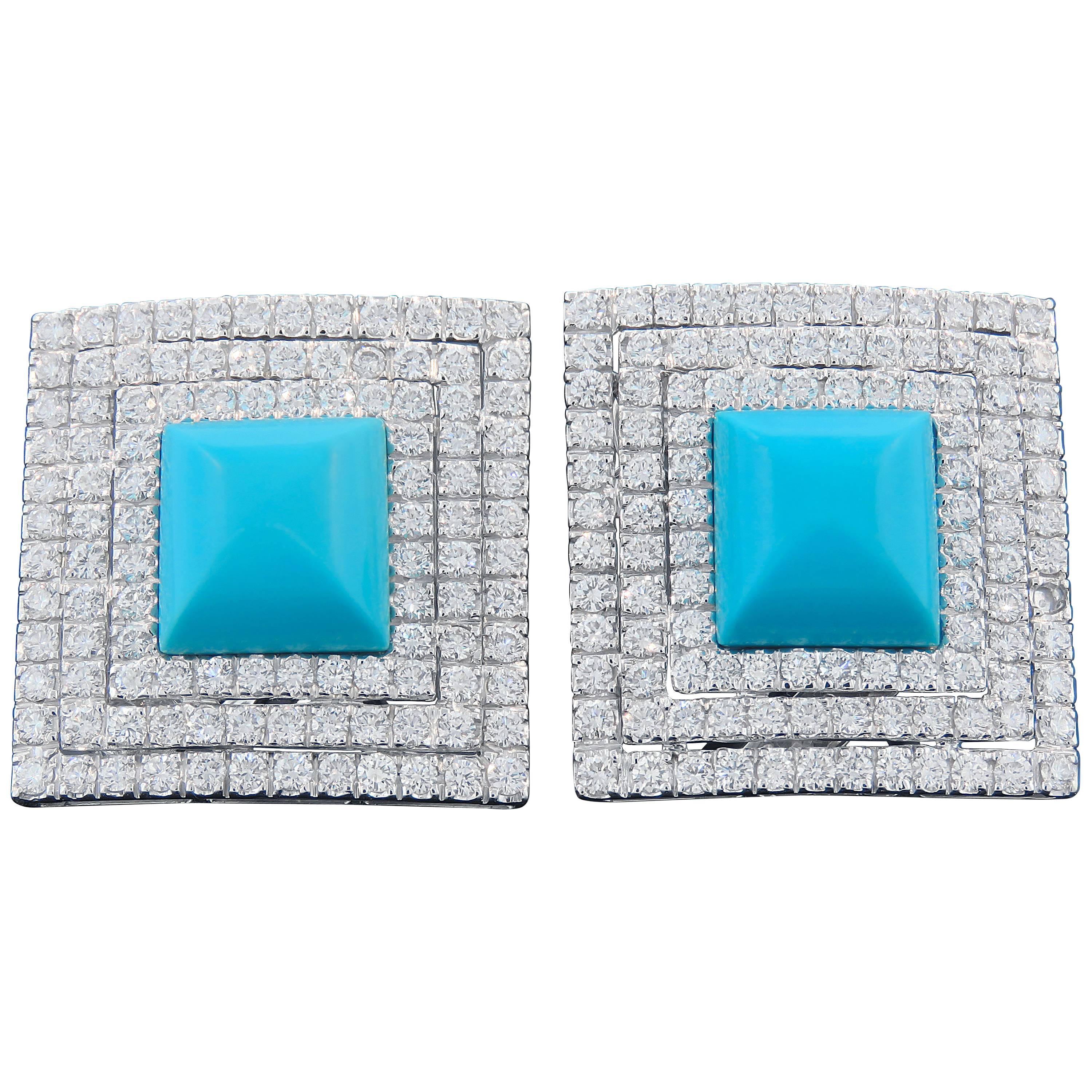  Pyramid Turquoise Diamond Earrings