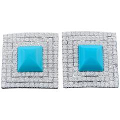 Pyramid Turquoise Diamond Earrings 11