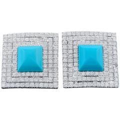  Pyramid Turquoise Diamond Earrings