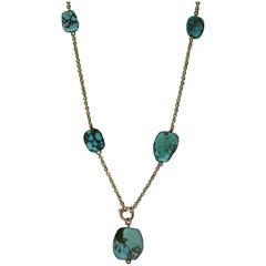 Antique Edwardian Turquoise Nugget 18 Karat Necklace