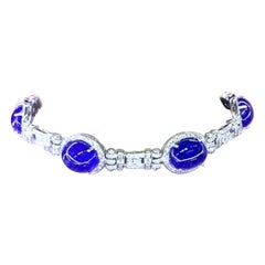 AIG Certified 80.00 Carat Tanzanite 4.80 Ct Diamonds 18K Gold Choker/Bracelet