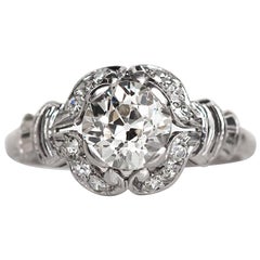 Antique 1910 Edwardian Platinum GIA Certified 1.02 Carat Diamond Engagement Ring