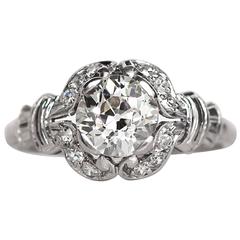 1910 Edwardian Platinum GIA Certified 1.02 Carat Diamond Engagement Ring 8