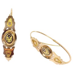 Grandes boucles d'oreilles anciennes en or 18 carats, boucles d'oreilles poissardes émaillées, France