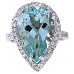 Natural Aquamarine Diamond  Ring In 14 Karat White Gold