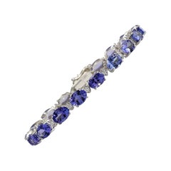 23.35 Carat Genuine Tanzanite 14K White Gold Diamond Bracelet