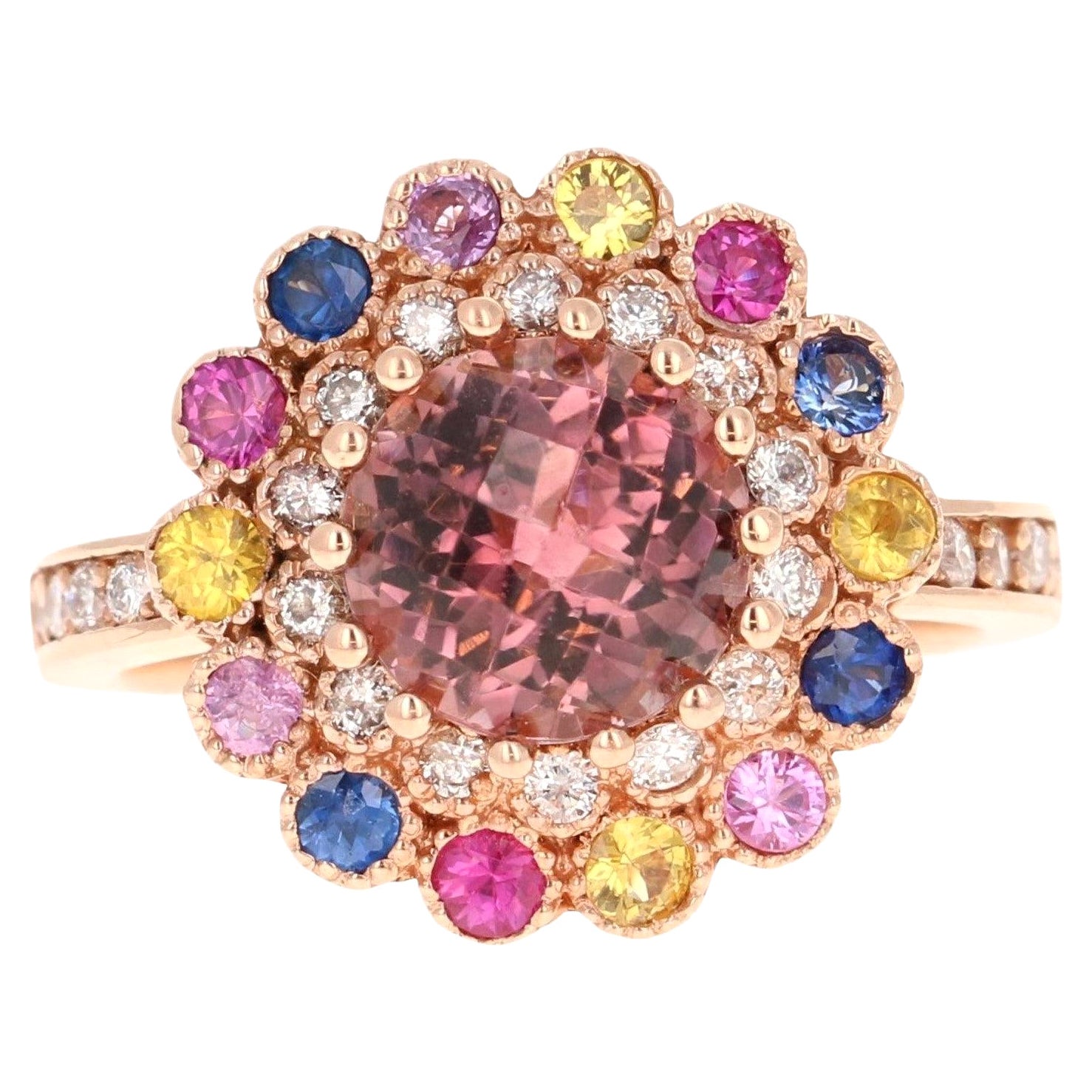 3,05 quilates  Turmalina natural Zafiro Diamante Oro rosa Anillo de cóctel