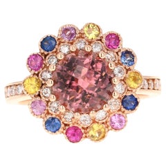 3,05 quilates  Turmalina natural Zafiro Diamante Oro rosa Anillo de cóctel