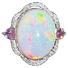 12.69 Carat Oval Cut Opal Sapphire Diamond Platinum Cocktail Ring