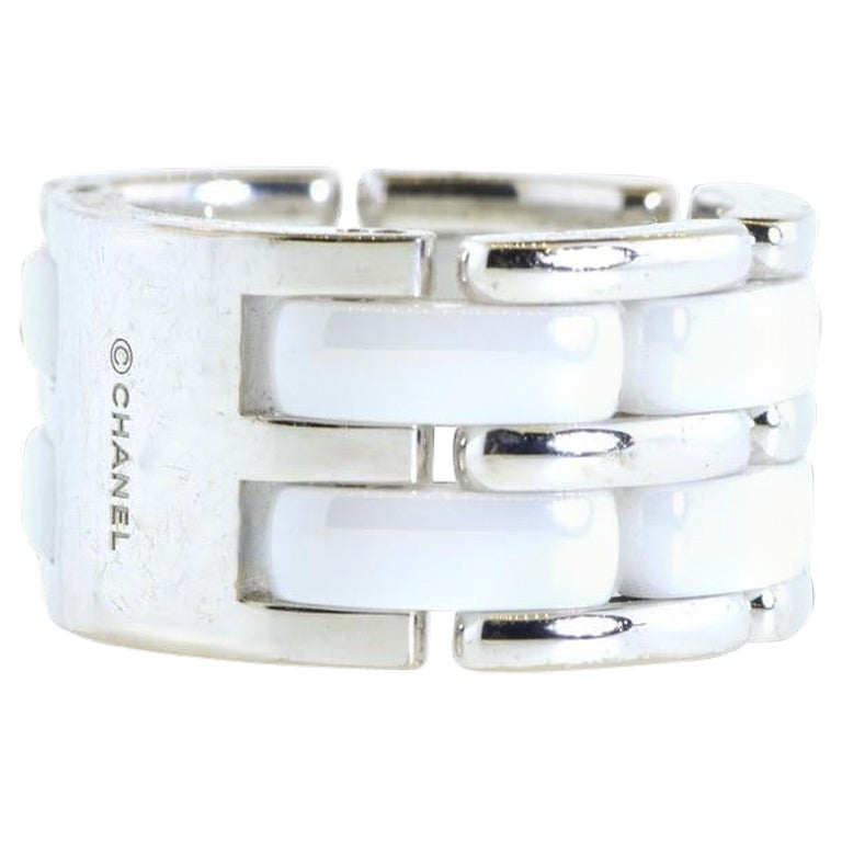 Chanel Largest Model Ultra 18K White Gold & White Ceramic Flexible Vintage Ring
