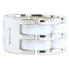 Chanel Largest Model Ultra 18K White Gold & White Ceramic Flexible Vintage Ring