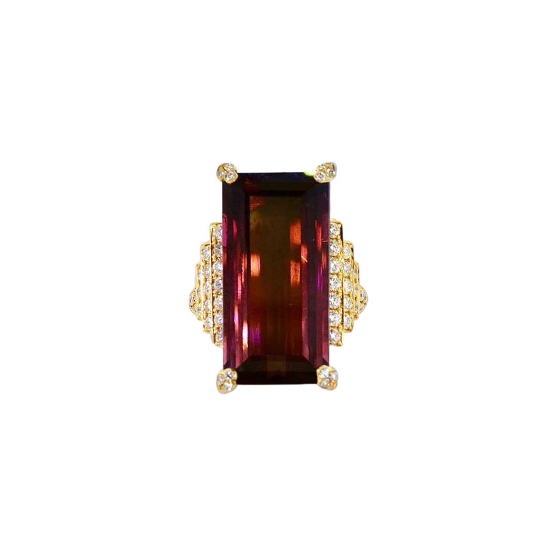 Rare Gem Specimen Large Natural Deep Red Rubellite 34.77 cts. & Diamond 18K Ring For Sale 2