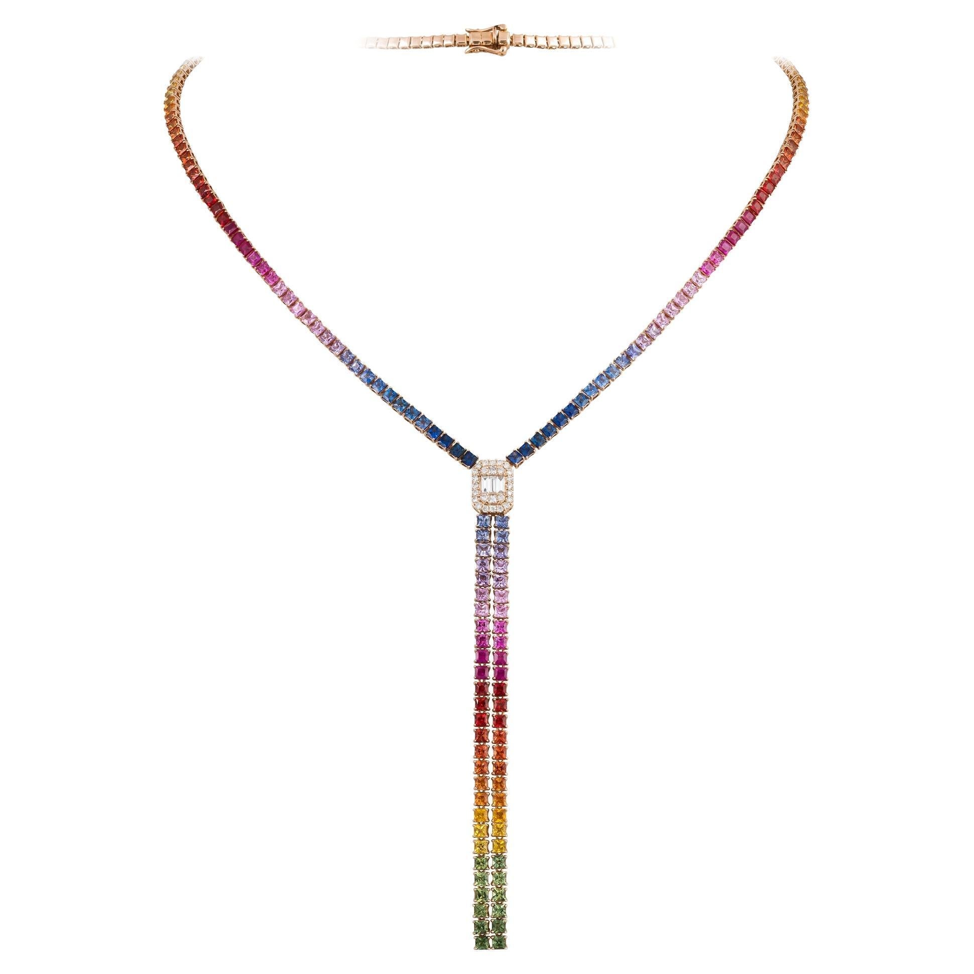 NWT $22, 500 Oro 18KT Fancy Grande Brillante Zafiro Arco Iris Collar de Diamantes