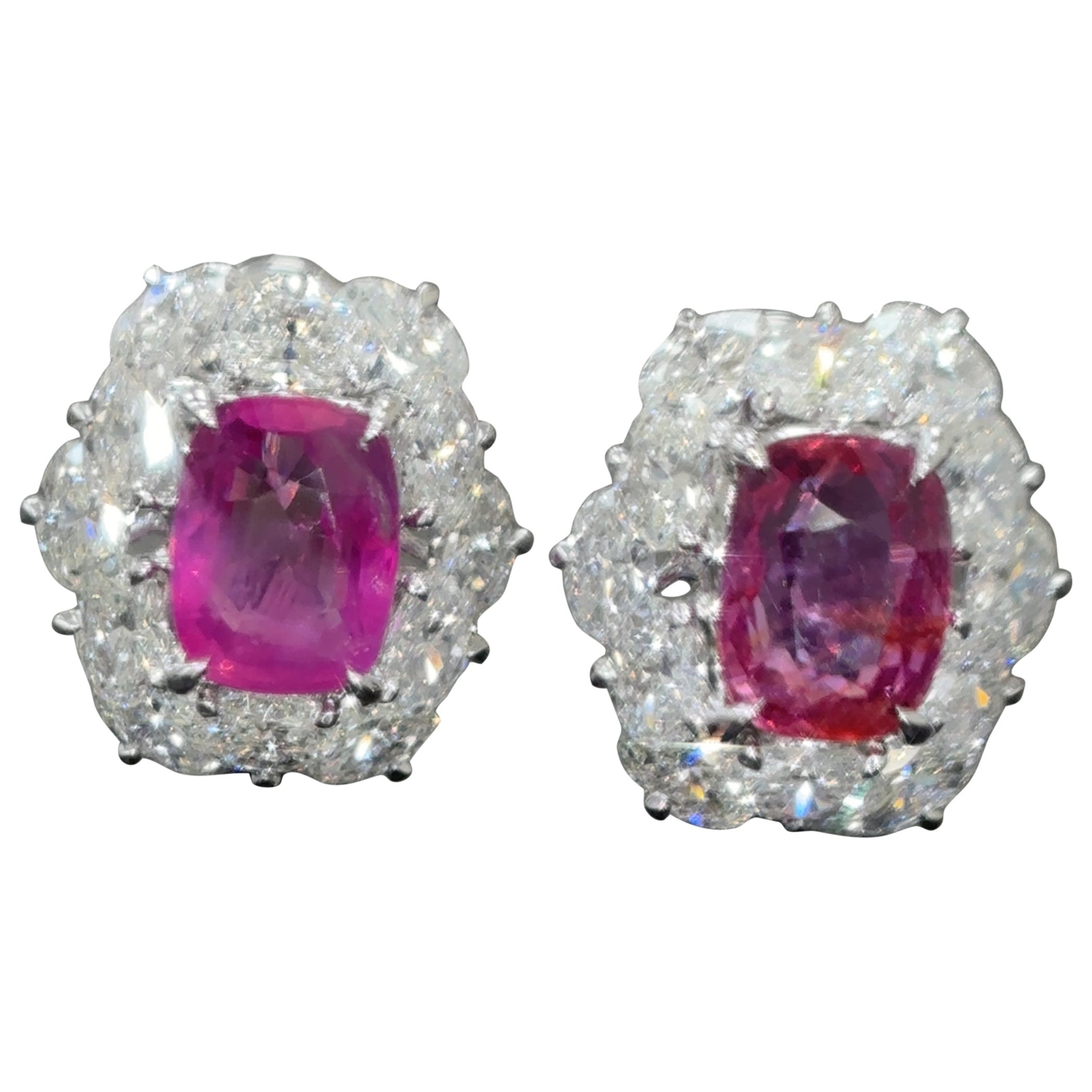 GIA Certified 2.80 Carat Burma No Heat Pink Sapphire Diamond Platinum Earrings