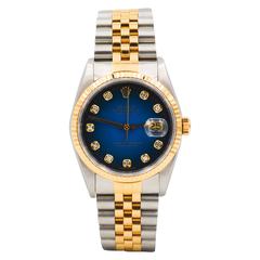 Rolex Ladies Yellow Gold Stainless Steel Blue Diamond Dial Automa Wristwatch